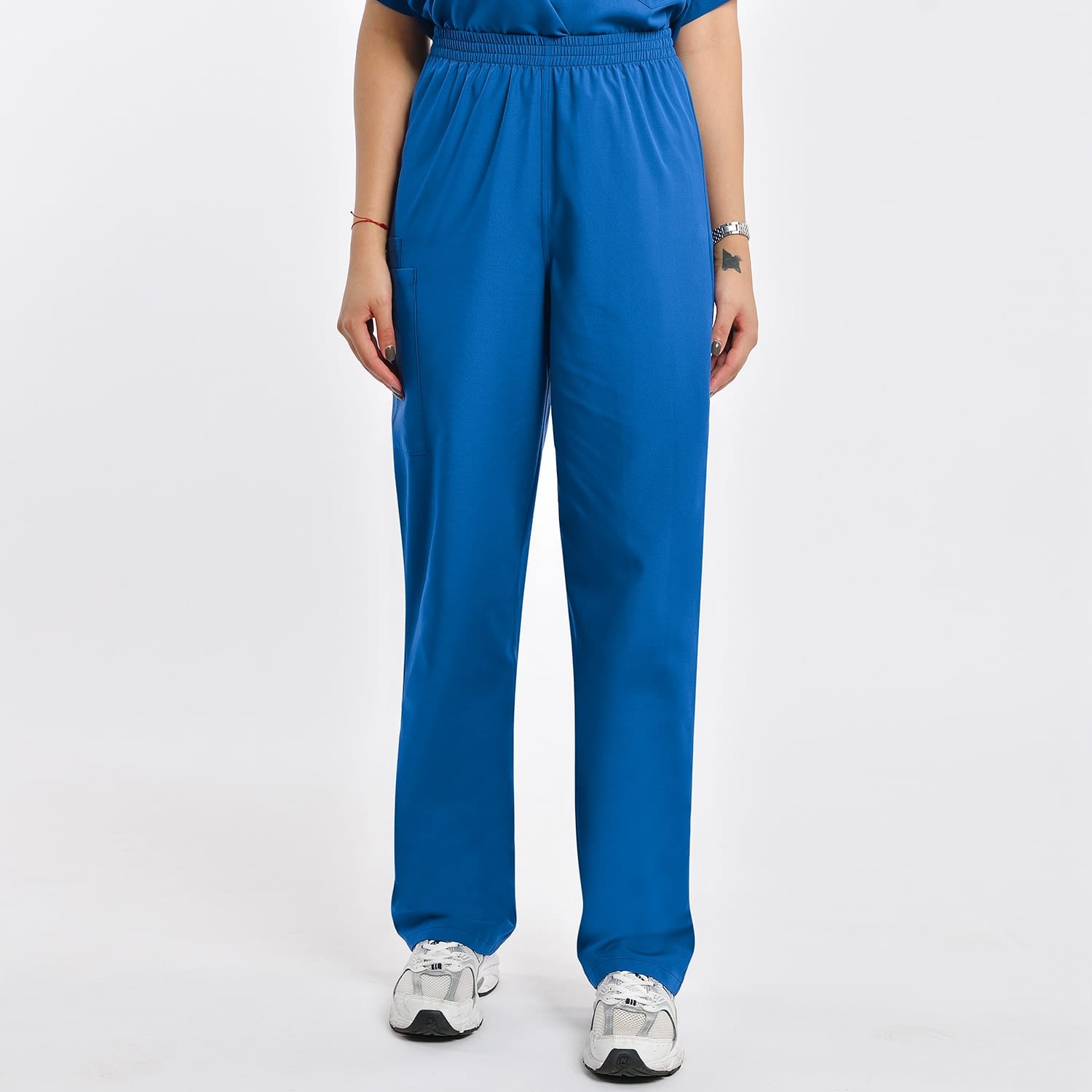 Blue women's 2-pocket cargo scrub pants, providing comfort, practicality, and durability for healthcare workers, designed for hospital or clinic use.