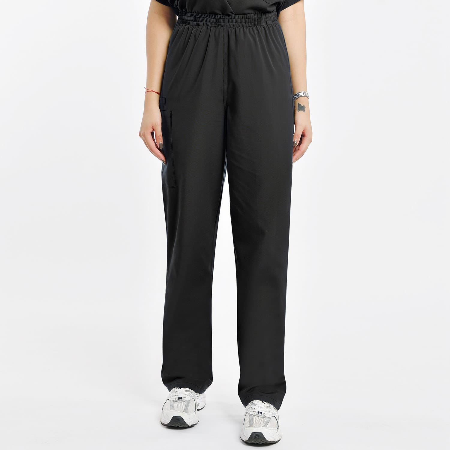 Black women's 2-pocket cargo scrub pants, ideal for healthcare uniforms, combining comfort, durability, and practicality for medical staff.