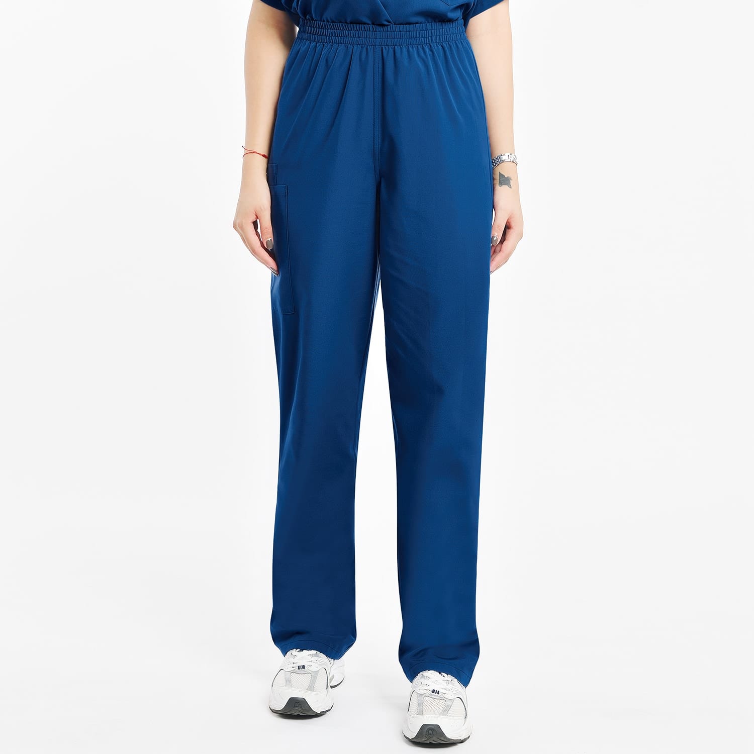 Blue women's 2-pocket cargo scrub pants, designed for healthcare professionals, ideal for medical and hospital uniforms.