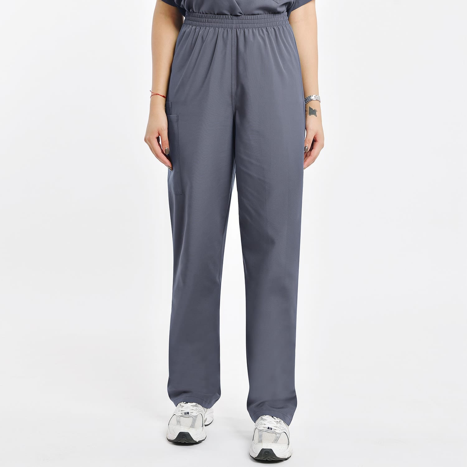 Women's 2 Pocket Cargo Scrub Pants in gray, offering comfort and practicality for medical professionals. Durable, machine washable, and bleach-resistant.