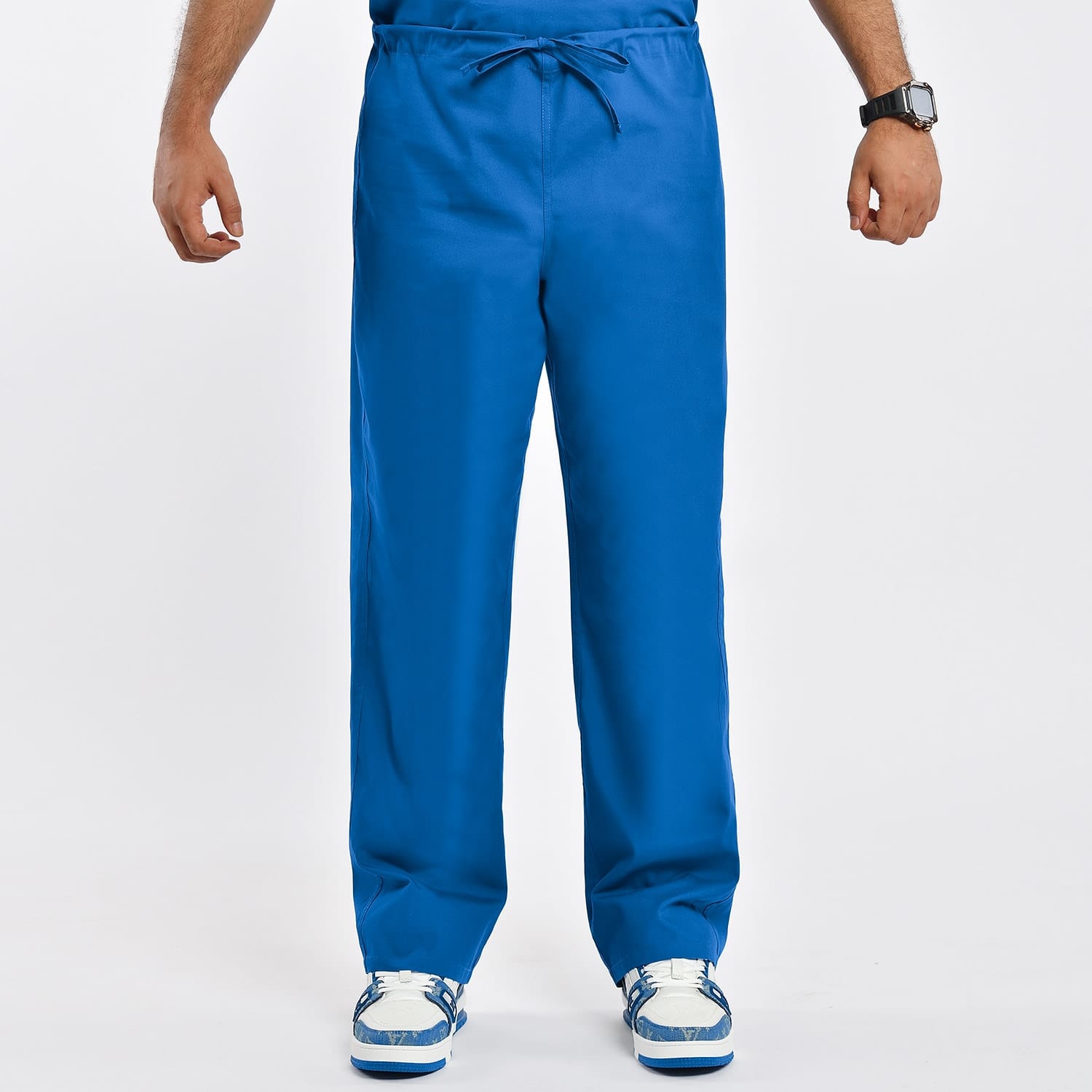 Comfortable blue unisex scrub pants with adjustable waist, ideal for healthcare professionals.