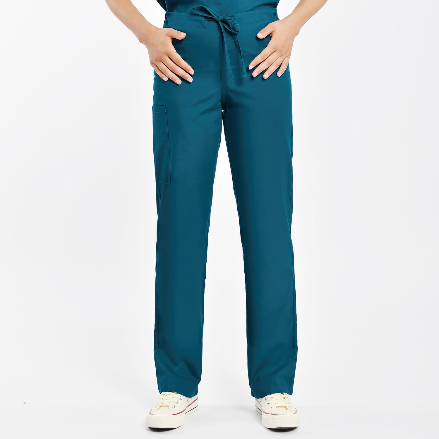 Unisex scrub pants for clinical professionals, breathable and durable, with adjustable waist and side cargo pocket, suitable for industrial laundry.