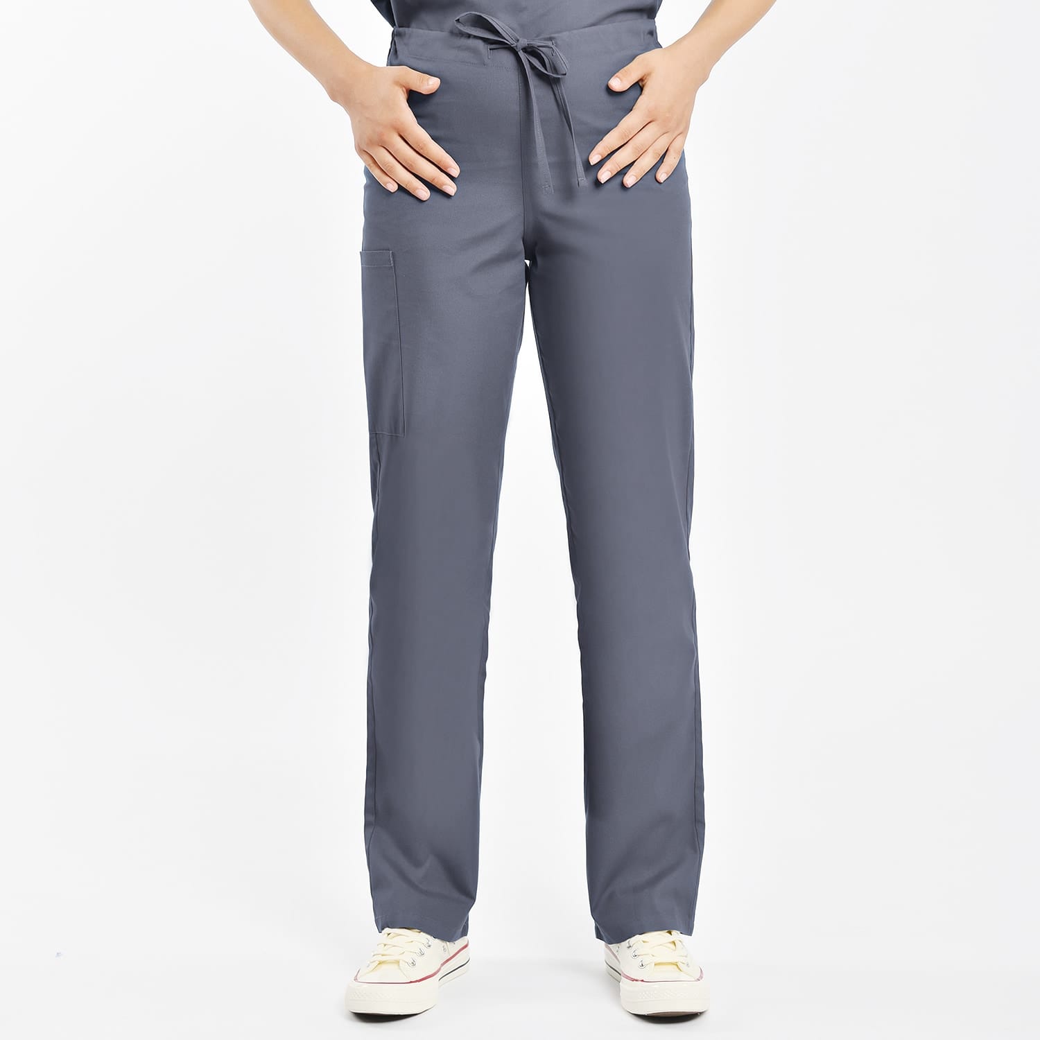 Unisex gray scrub pants with breathable and durable fabric for clinical use.