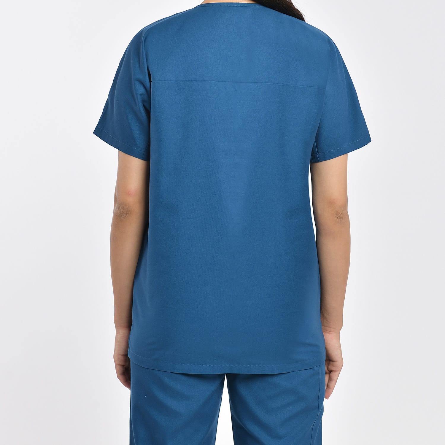 Women 318 V-Neck Scrub Top – Close-Up Close-up view highlighting the V-neck and sleeve, focusing on the soft fabric and stylish design.