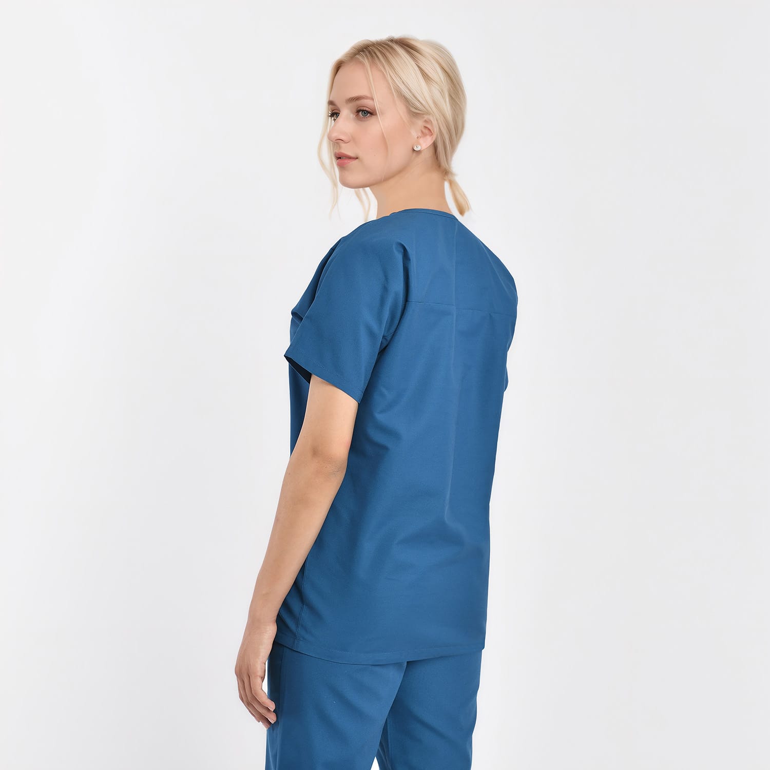 Women 318 Scrub Top – Back View Back view of the scrub top, displaying its streamlined design and relaxed fit.