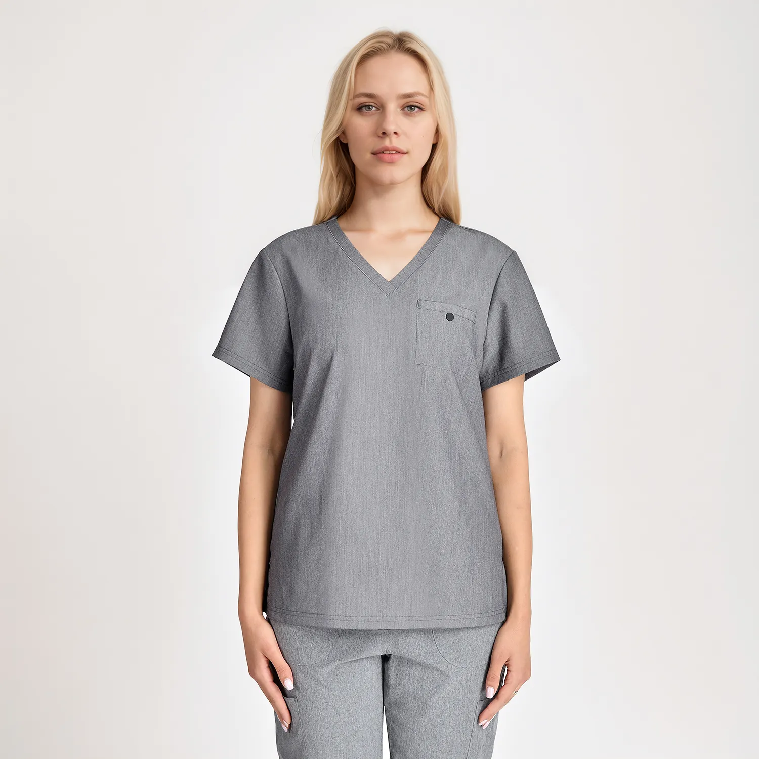 Fashion Women Scrubs Chest Pocket Top SS005T