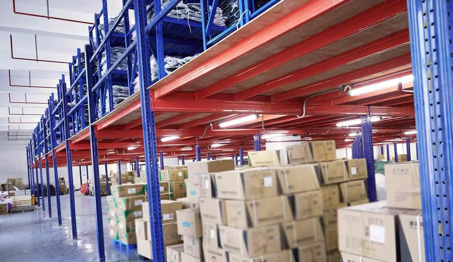 Warehouse Storage With Shelves And Boxes