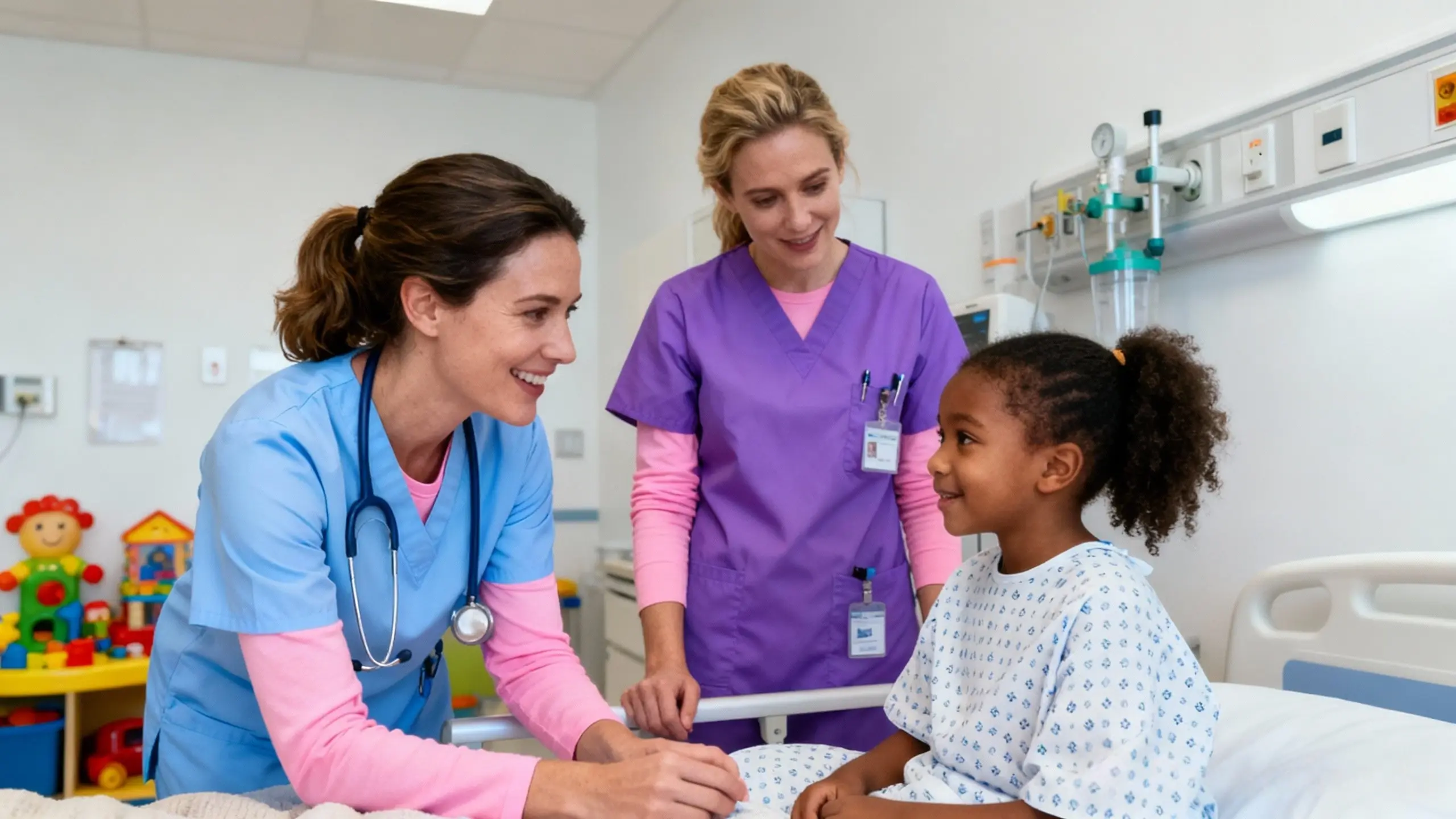 Pediatric Nurses Wearing Colorful Scrubs