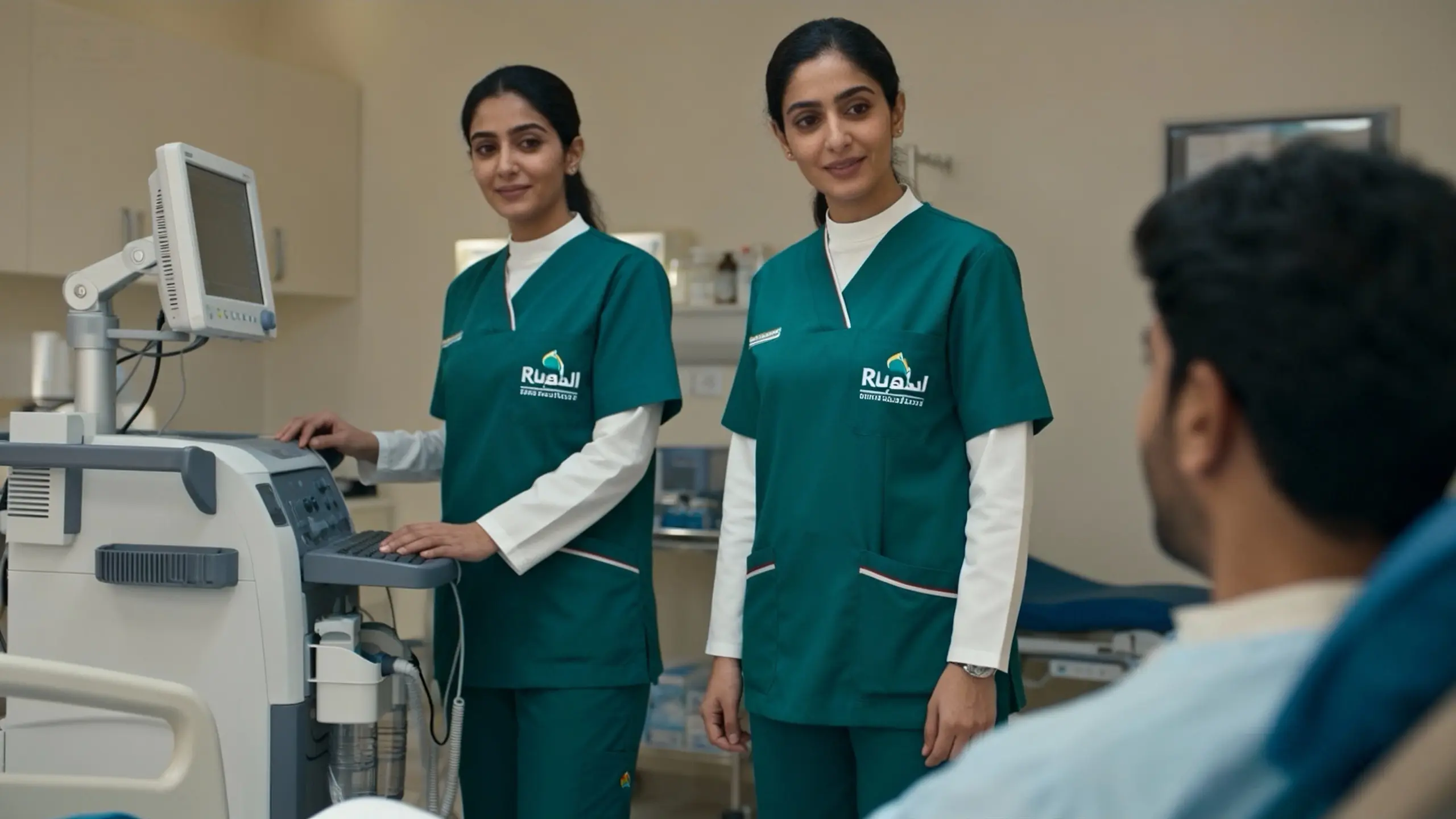 Riyadh clinic nurses wearing custom logo medical scrubs