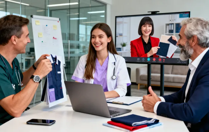 Hospital procurement team on a video call with supplier.