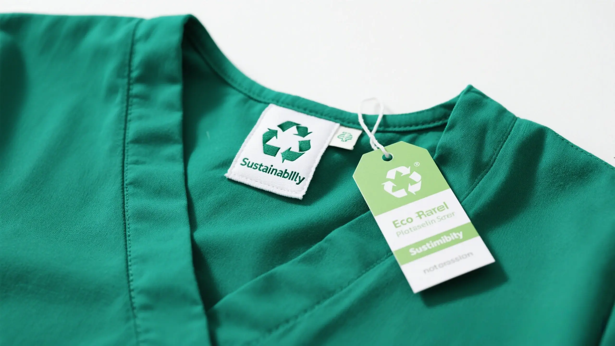 recycled-polyester-medical-scrubs Eco-friendly recycled polyester scrubs with sustainability tag