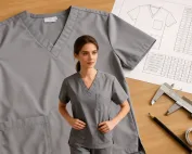 Gray scrub sample laid flat with measuring tools.