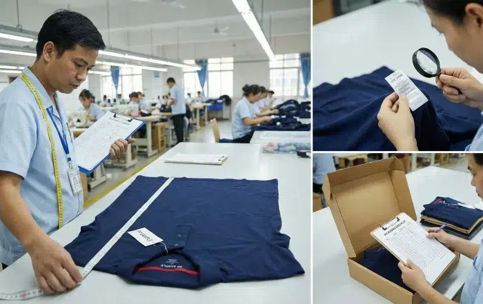 PP sample inspection with measurement, labeling, and packaging checks