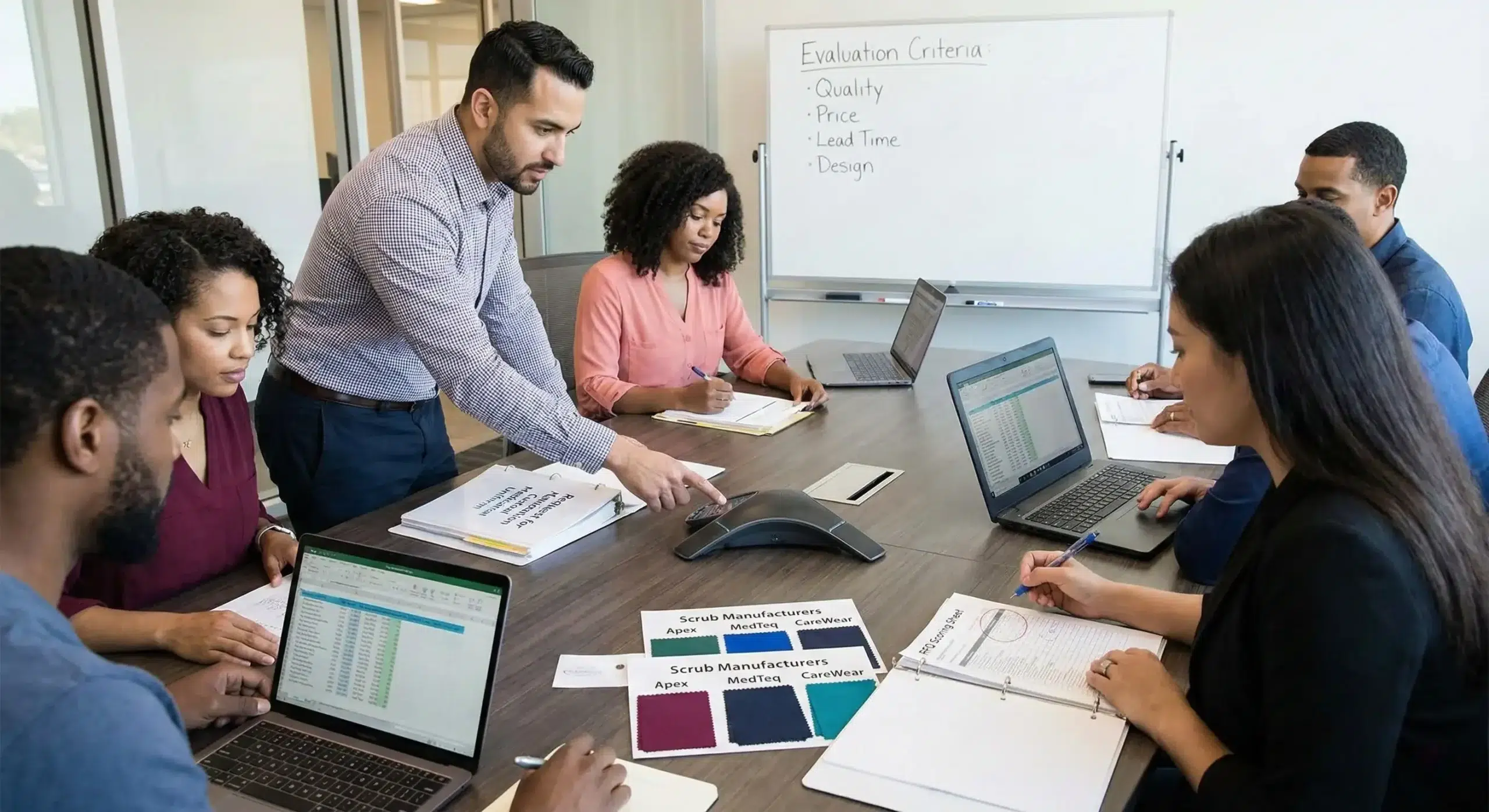 Comparing scrub manufacturers using an RFQ and scorecard.