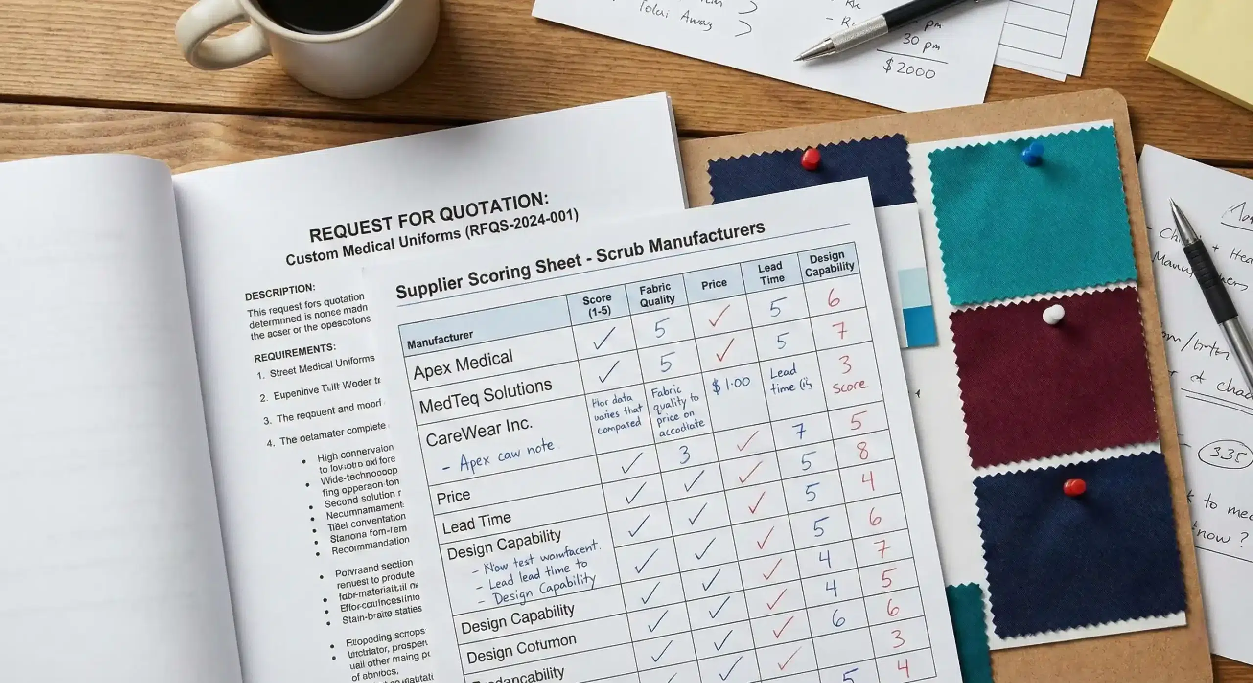 RFQ template and scoring sheet for scrub manufacturer evaluation.