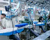 Advanced vertical production line in a scrubs manufacturing factory