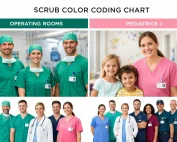 Department-specific scrub color coding such as green for operating rooms and pink for pediatrics to enhance patient safety