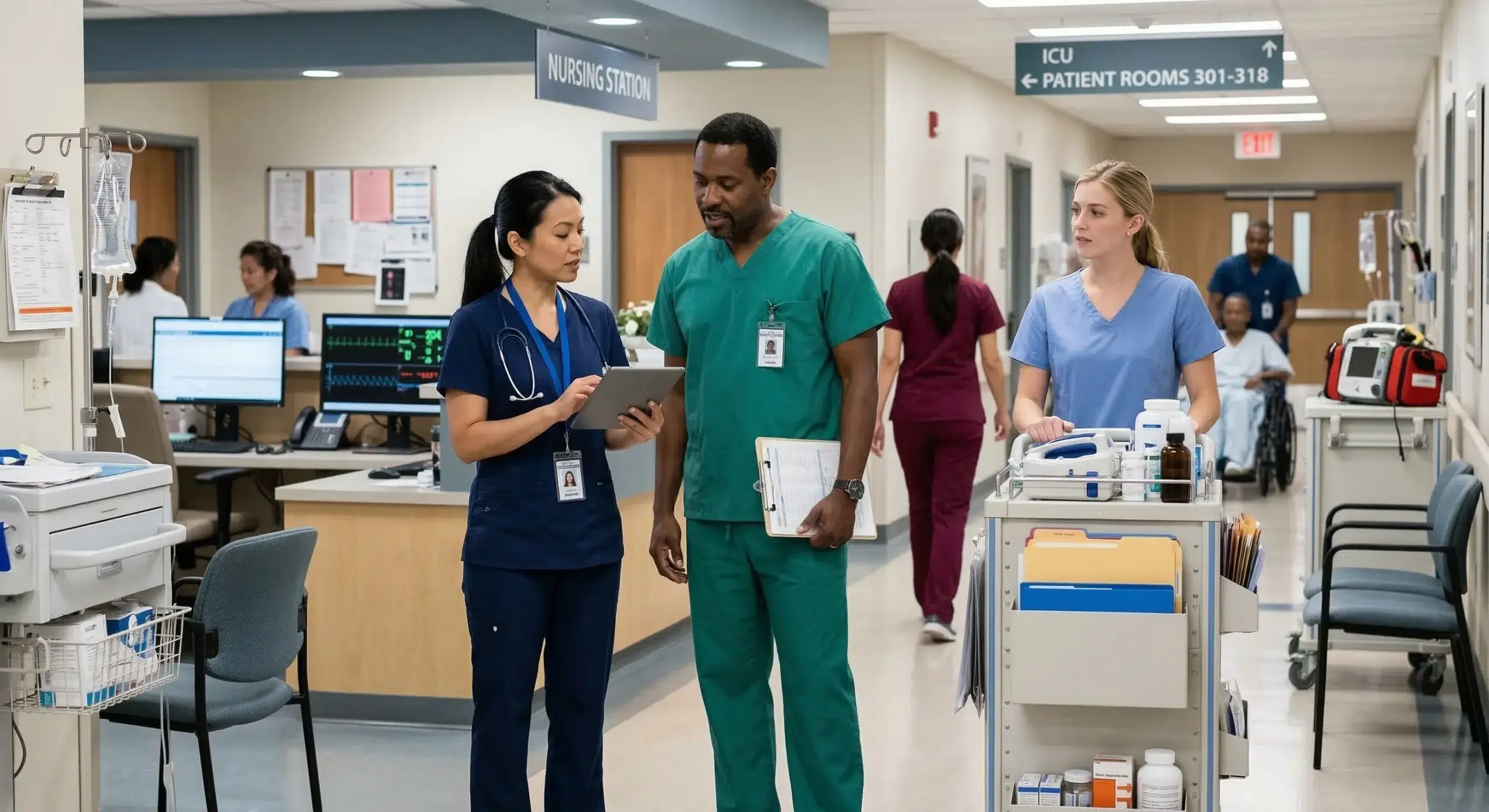 Medical Scrubs for Healthcare Professionals healthcare professionals wearing medical scrubs in hospital environment